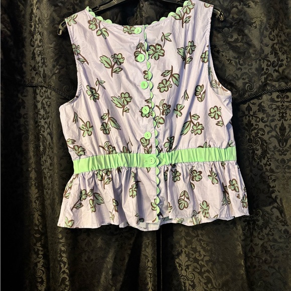 Unique Vintage Lavender & Mint Green Floral Print Peplum Honeybun Top - XL/14 - Picture 4 of 8